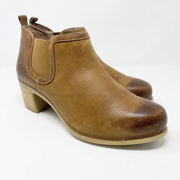 Dansko Brown Burnished Leather Ankle Booties Women's Size EU 42 EUC Side Zip - Picture 1 of 10